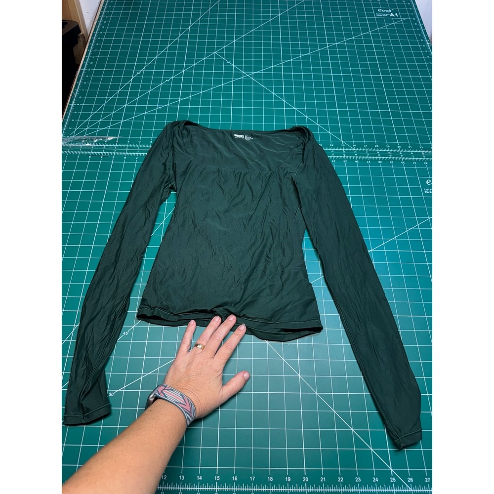 Aerie Smoothez Real Good Long Sleeve Square Neck Top Dark Green Small
